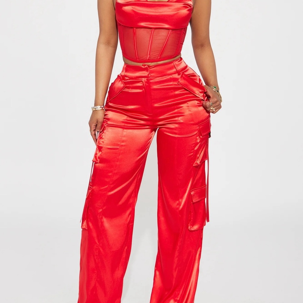 Fashion Nova Vibrant Red Wide Leg two piece set.